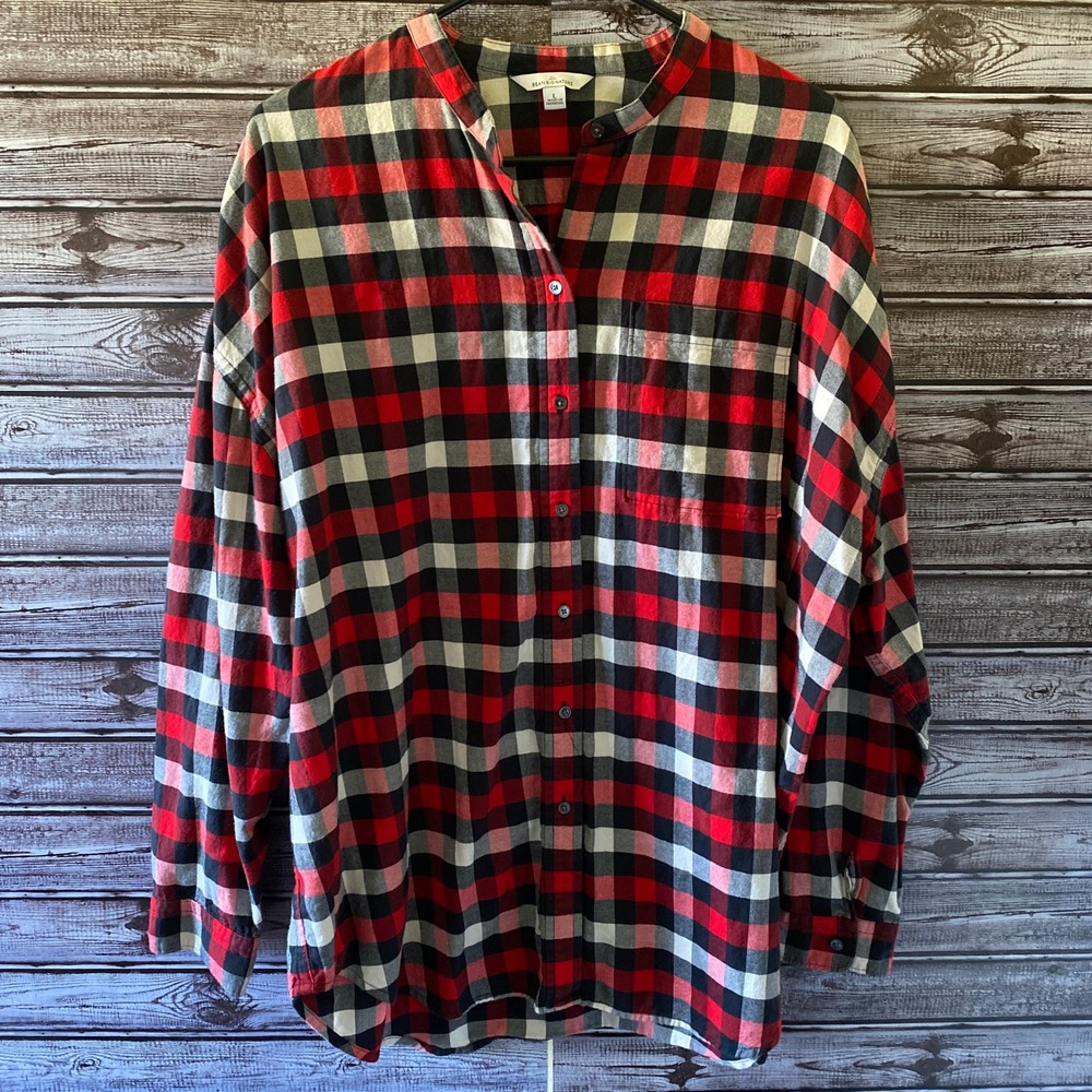 LL Bean Signature Women's Long-Sleeved Button-Down Top‎ Size L Plaid